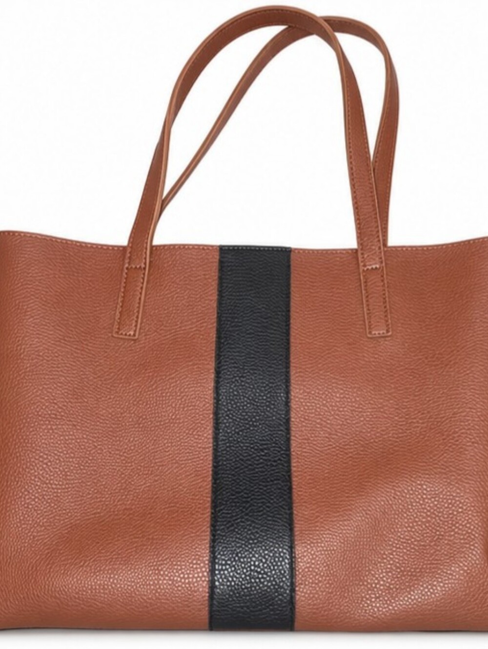 Vince Camuto Cognac Brown & Black Stripe Pebbled Tote Bag